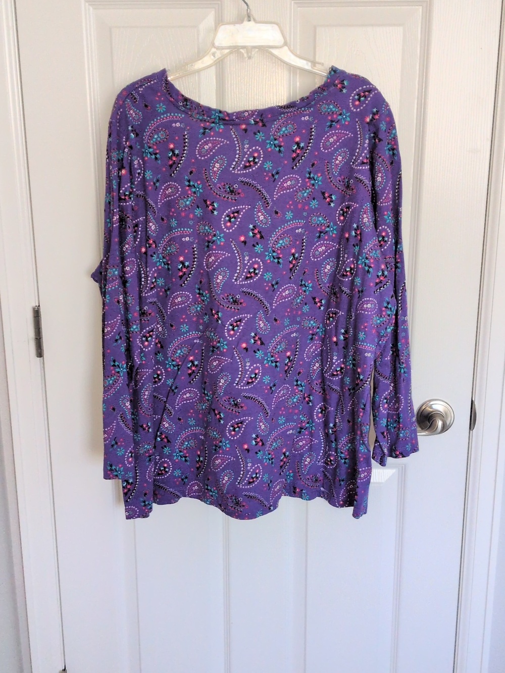 Woman Within Purple Paisley Long Sleeve V Neck Top - 1X 22/24 - Picture 6 of 6